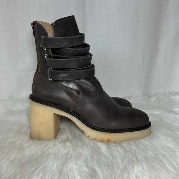 Free People Jesse NWOT Bitter Brown Leather Cutout Platform Boots Sz 41 - Picture 4 of 6